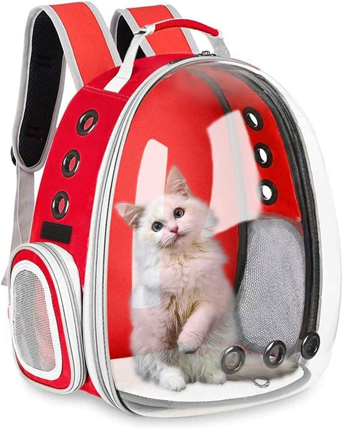 Cat Backpack Carrier, Cats and Small Dogs, Space Capsule Bubble Backpack, Pet Carrier, Airline Approved, Ventilate Transparent Travel Carrier for Hiking, Travel, Ourdoor - Red