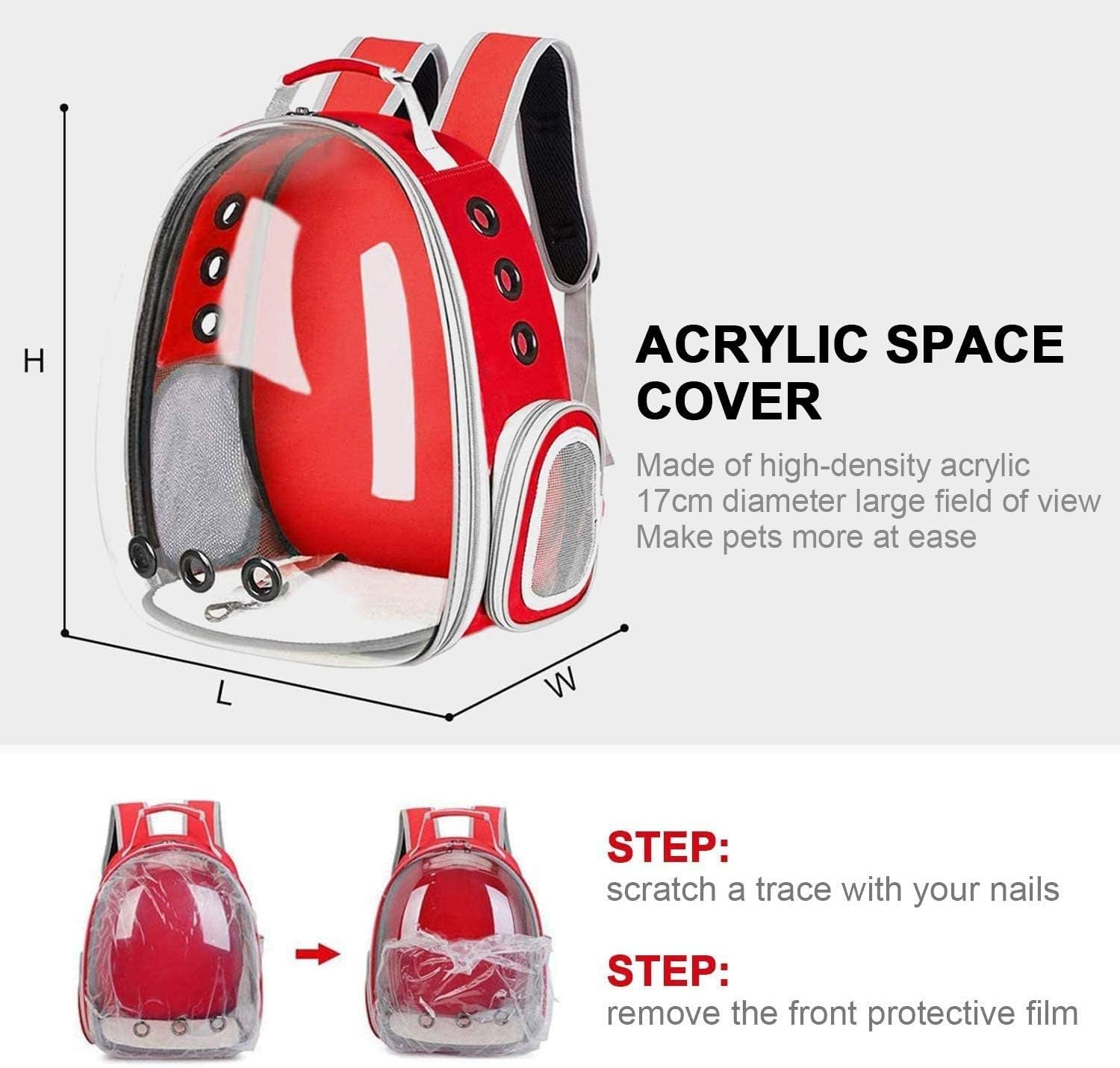 Cat Backpack Carrier, Cats and Small Dogs, Space Capsule Bubble Backpack, Pet Carrier, Airline Approved, Ventilate Transparent Travel Carrier for Hiking, Travel, Ourdoor - Red