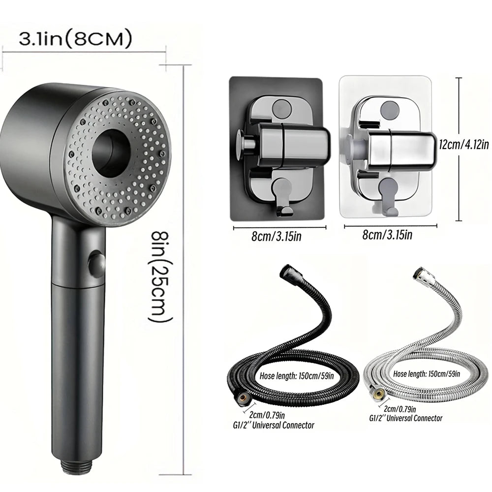 5-Mode Adjustable High-Pressure Shower Head with Water-Saving Filter - Bathroom Accessory