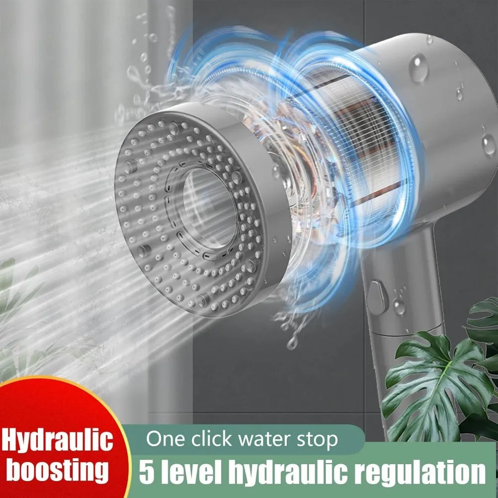 5-Mode Adjustable High-Pressure Shower Head with Water-Saving Filter - Bathroom Accessory